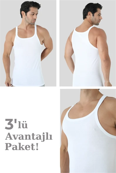 Erkek Beyaz İnce Askılı Atlet %100 Pamuk 3'lü Ekonomik Paket