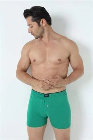 Erkek Yeşil Düğmeli Boxer 3'lü Paket %100 Pamuklu Penye - 9