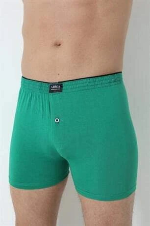 Erkek Yeşil Düğmeli Boxer 3'lü Paket %100 Pamuklu Penye - 2