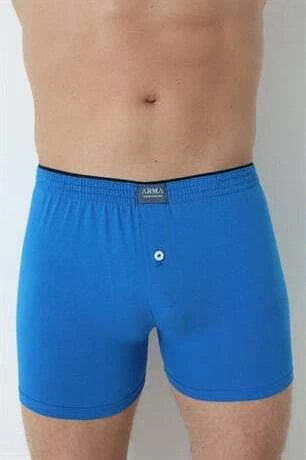 Erkek Mavi Düğmeli Boxer 3'lü Paket %100 Pamuklu Penye - 2