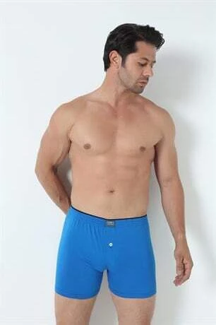 Erkek Mavi Düğmeli Boxer 3'lü Paket %100 Pamuklu Penye - 9