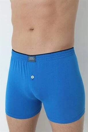Erkek Mavi Düğmeli Boxer 3'lü Paket %100 Pamuklu Penye - 3