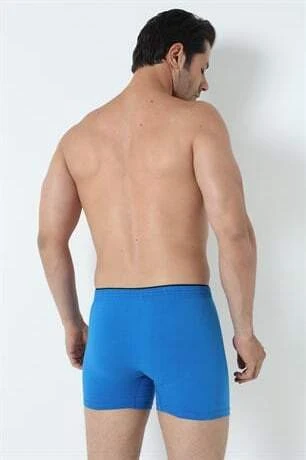 Erkek Mavi Düğmeli Boxer 3'lü Paket %100 Pamuklu Penye - 10
