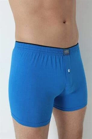 Erkek Mavi Düğmeli Boxer 3'lü Paket %100 Pamuklu Penye - 7