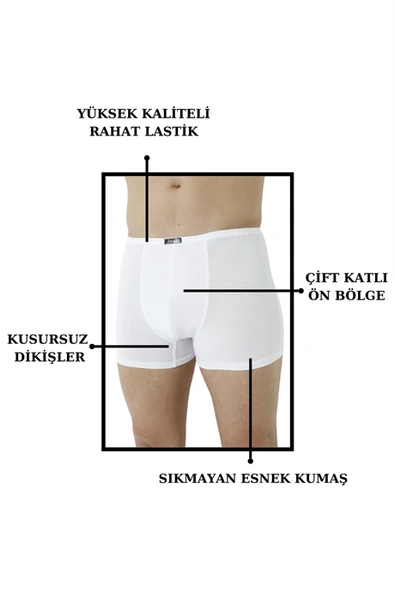 Erkek Bambu Boxer Beyaz İnce Bel Lastikli 5'li Paket - 9