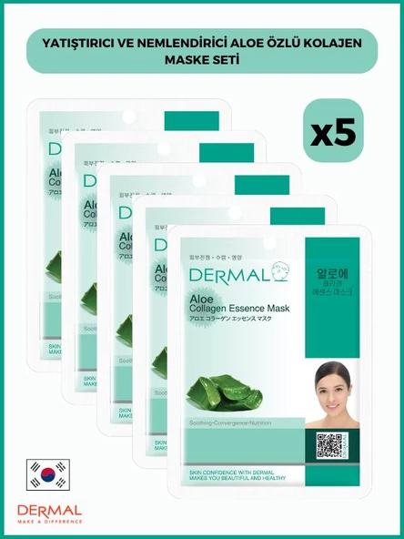 Dermal Yatıştırıcı Ve Nemlendirici Aloe Özlü Kolajen Maske 23 Gr 5 Adet