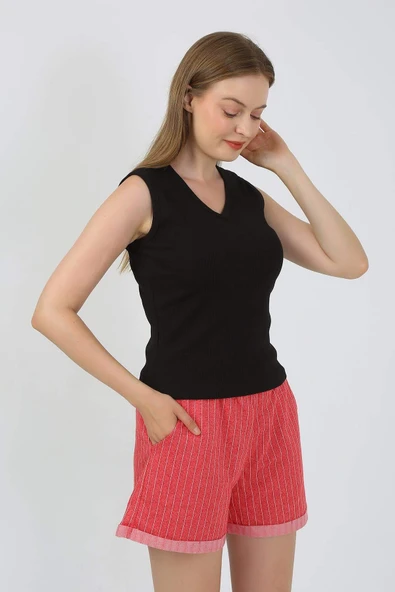 Akbeniz Kadın Kalın Askılı Şortlu Pijama Takım Siyah 3632 - 5