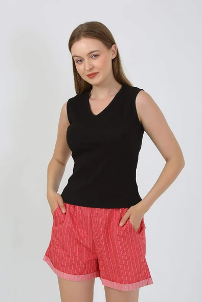 Akbeniz Kadın Kalın Askılı Şortlu Pijama Takım Siyah 3632 - 3
