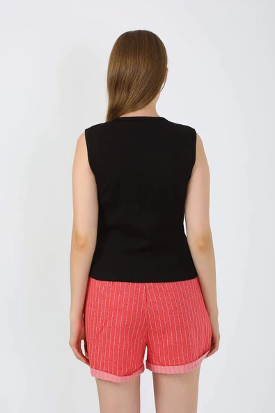 Akbeniz Kadın Kalın Askılı Şortlu Pijama Takım Siyah 3632 - 6