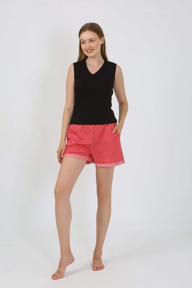 Akbeniz Kadın Kalın Askılı Şortlu Pijama Takım Siyah 3632 - 2