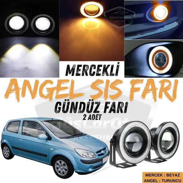 Hyundai Getz 2002–2011 Uyumlu Üniversal Mercekli Angel Sis Farı Metal Su Geçirmez 76 mm Turuncu Halkalı Gündüz Farı Angel Eyes 2 Adet