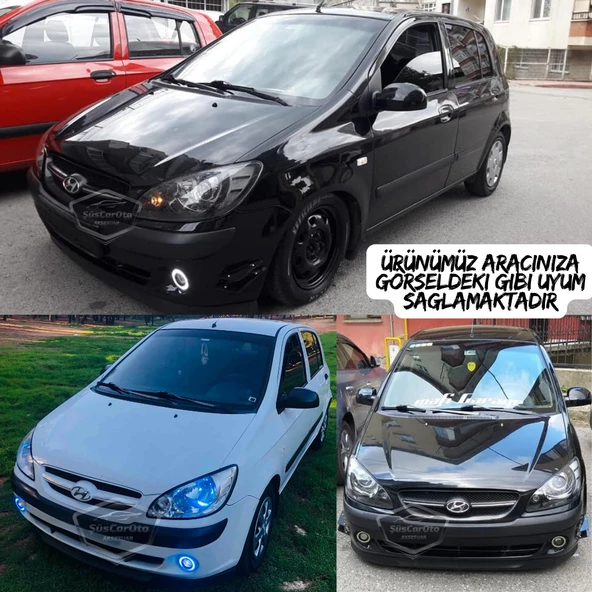 Hyundai Getz 2002–2011 Uyumlu Üniversal Mercekli Angel Sis Farı Metal Su Geçirmez 76 mm Mavi Halkalı Gündüz Farı Angel Eyes 2 Adet - 4