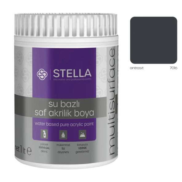 Stella Su Bazlı Saf Akrilik Boya Antrasit Ral-7016 1 L - 2