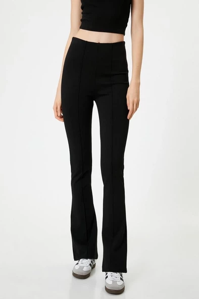 Koton İspanyol Paça Tayt Pantolon Nervürlü Yüksek Bel Slim Fit - 3