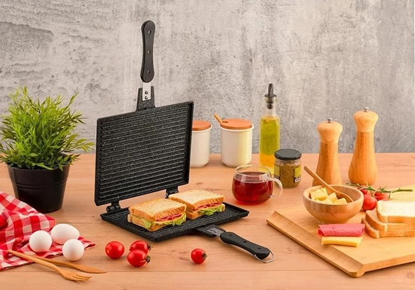 FMS D3001 Büyük Döküm Ocak Üstü El Tost Makinesi Siyah 20x26cm - 2