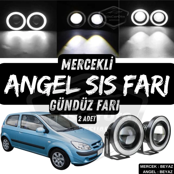 Hyundai Getz 2002–2011 Uyumlu Üniversal Mercekli Angel Sis Farı Metal Su Geçirmez 76 mm Beyaz Halkalı Gündüz Farı Angel Eyes 2 Adet