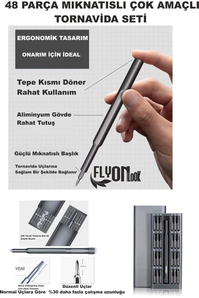 48 Parça  Çelik Profesyönel Telefon,,Bigisayar ,Gözlük vb. Aletler İçin Mıknatıslı Tornavida Seti - 2