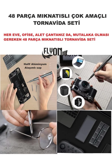 48 Parça  Çelik Profesyönel Telefon,,Bigisayar ,Gözlük vb. Aletler İçin Mıknatıslı Tornavida Seti - 3