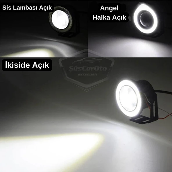 Mitsubishi Lancer 2007-2014 Uyumlu Üniversal Mercekli Angel Sis Farı Metal Su Geçirmez 76 mm Beyaz Halkalı Gündüz Farı Angel Eyes 2 Adet - 6