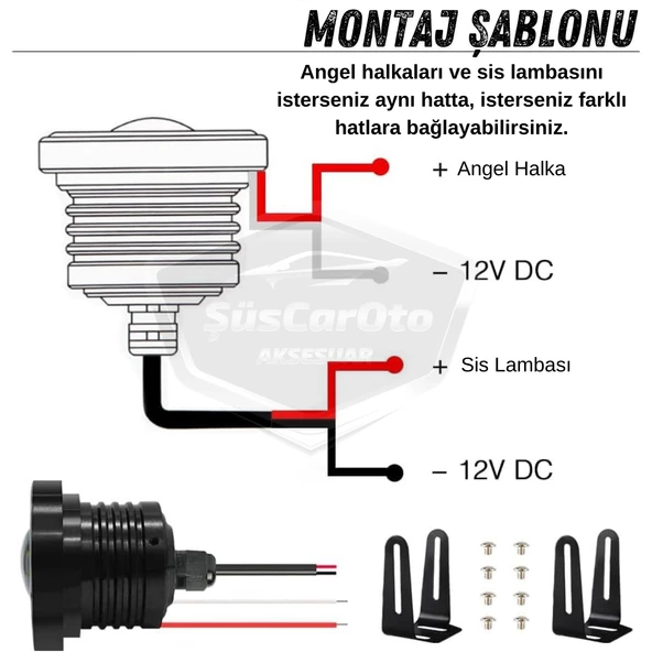 Mitsubishi Lancer 2007-2014 Uyumlu Üniversal Mercekli Angel Sis Farı Metal Su Geçirmez 76 mm Beyaz Halkalı Gündüz Farı Angel Eyes 2 Adet - 10