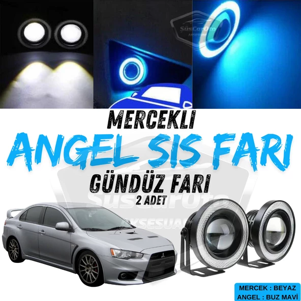 Mitsubishi Lancer 2007-2014 Uyumlu Üniversal Mercekli Angel Sis Farı Metal Su Geçirmez 76 mm Buz Mavi Halkalı Gündüz Farı Angel Eyes 2 Adet