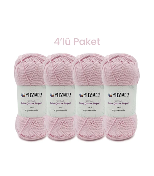 Baby Cotton El Örgü İpi 100gr Oeko-Tex Sertifika Pamuk İpi, Bebek Yelek ve Punch İpi 4'lü Set - 4