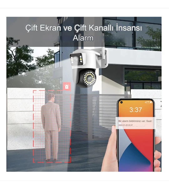 4K 8MP Çift Lens Çift Ekran Kablosuz Yüksek Çözünürlüklü Güvenlik Kamerası İki Yönlü Ses Gece Görüş - 4