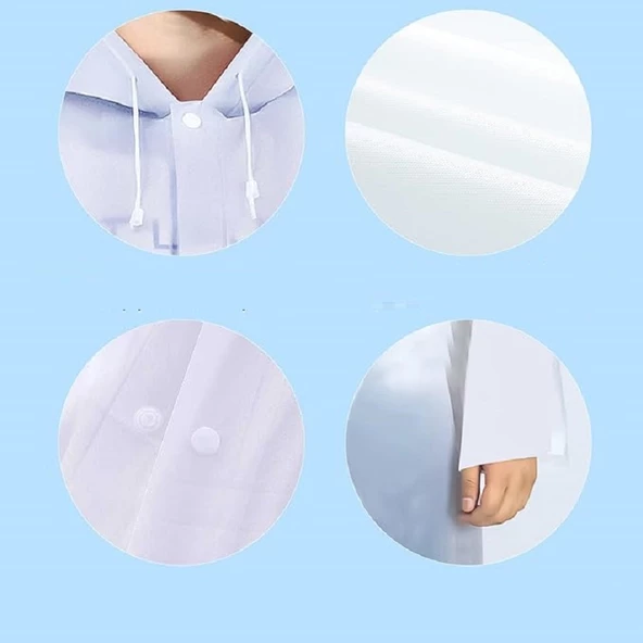 1 ADET 1.KALİTE BEYAZ YAĞMURLUK VIP UNISEX RAIN COAT ŞAPKALI ÇITÇITLI YAĞMURLUK OUTDOOR YAĞMURLUK - 3