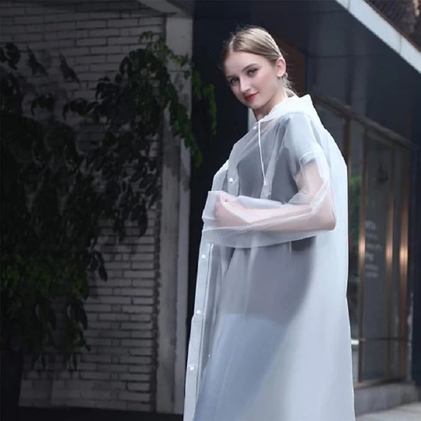 1 ADET 1.KALİTE BEYAZ YAĞMURLUK VIP UNISEX RAIN COAT ŞAPKALI ÇITÇITLI YAĞMURLUK OUTDOOR YAĞMURLUK - 4