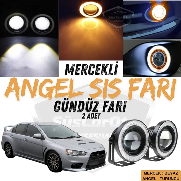 Mitsubishi Lancer 2007-2014 Uyumlu Üniversal Mercekli Angel Sis Farı Metal Su Geçirmez 76 mm Turuncu Halkalı Gündüz Farı Angel Eyes 2 Adet - 1