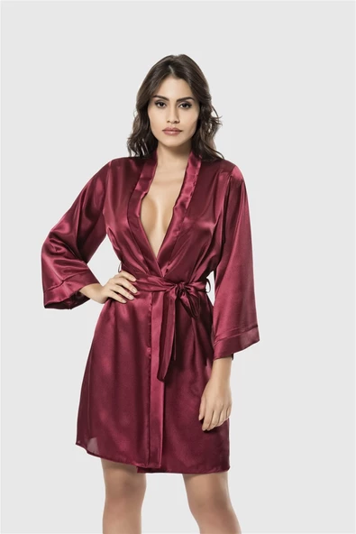 Shopidik  Bordo Kısa Saten Sabahlık