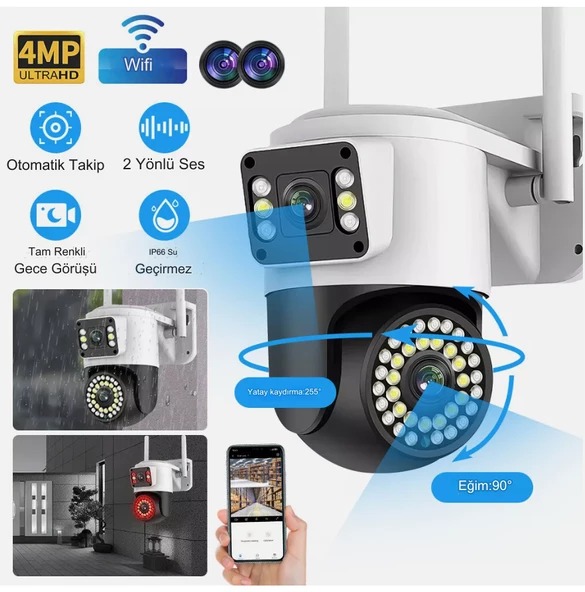 Açık PTZ 8MP 4K Wifi Gözetim Kamera İki Lens Çift Ekran AI Otomatik İzleme CCTV Güvenlik