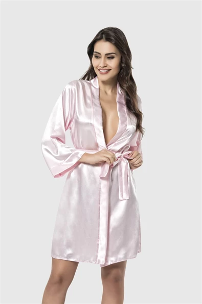 Shopidik  Pembe Kısa Saten Sabahlık