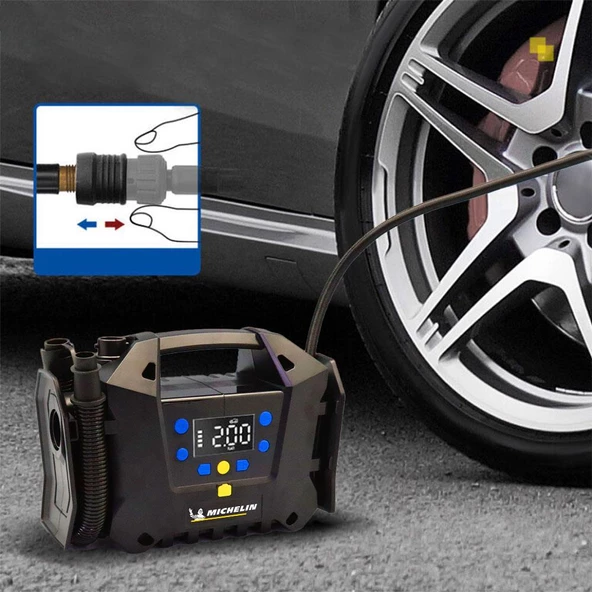 Michelin Mc34259 11.1Volt/2.5Ah.120psı Ayarlanabilir Dijital Basınç Göstergeli Şarjlı Lastik&Yatak Şişirme Pompası - 6