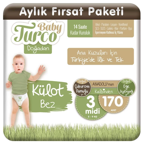 Baby Turco Doğadan Külot Bez 3 Numara Midi 170 Adet