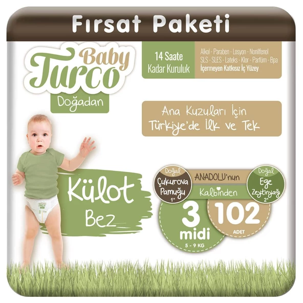 Baby Turco Doğadan Külot Bez 3 Numara Midi 102 Adet