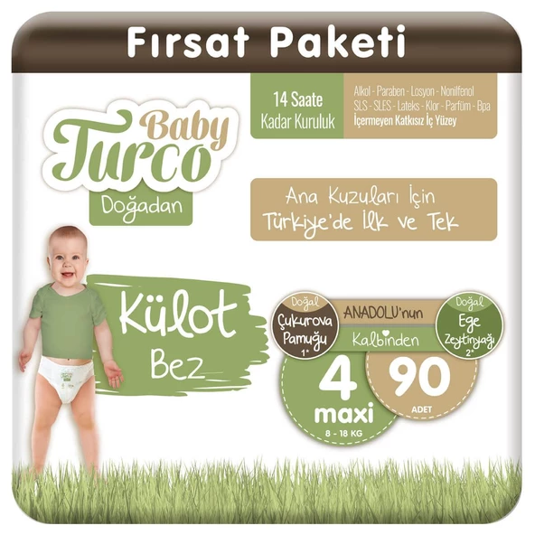 Baby Turco Doğadan Külot Bez 4 Numara Maxi 90 Adet