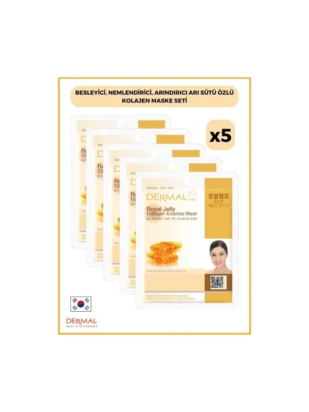 Dermal Besleyici, Nemlendirici, Arındırıcı Arı Sütü Özlü Kolajen Maske 23gr 5 Adet ürün görseli