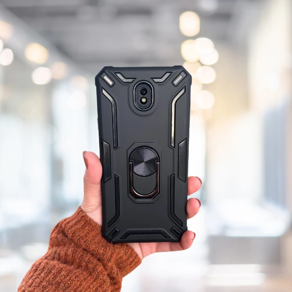SAMSUNG J7 PRO YÜZÜKLÜ STANDLI TANK KILIF  (ARMOR MILITARY CASE)  SİYAH - 1