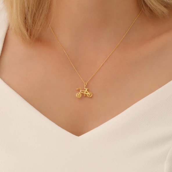 14 Ayar Mikron Altın Kaplama Bisiklet Tasarım Gümüş Kolye - CN00304 ürün görseli 1