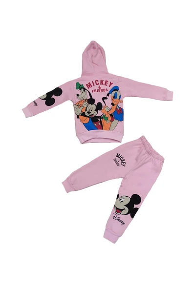 Life For Moda Mickey Friends Baskılı Unisex Çocuk Kapüşonlu 3 İplik Eşofman Takımı - 11