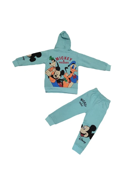 Life For Moda Mickey Friends Baskılı Unisex Çocuk Kapüşonlu 3 İplik Eşofman Takımı - 9