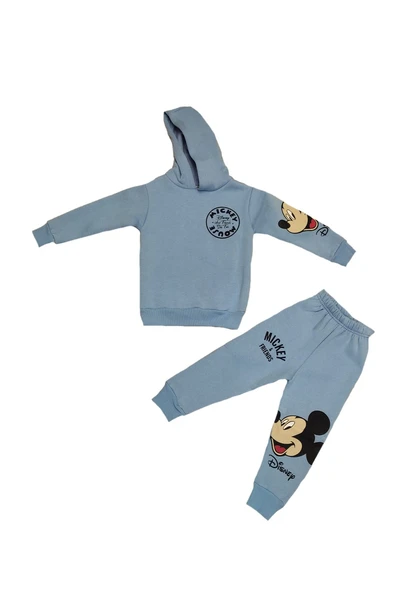 Life For Moda Mickey Friends Baskılı Unisex Çocuk Kapüşonlu 3 İplik Eşofman Takımı - 2