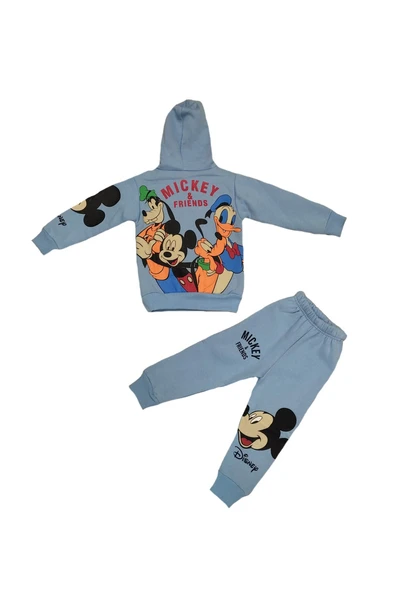 Life For Moda Mickey Friends Baskılı Unisex Çocuk Kapüşonlu 3 İplik Eşofman Takımı - 3