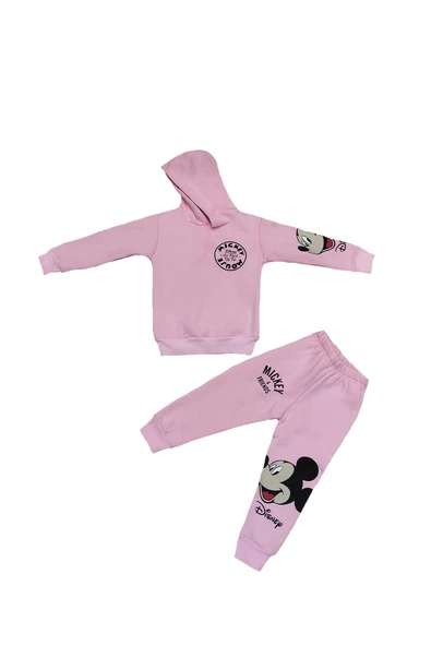 Life For Moda Mickey Friends Baskılı Unisex Çocuk Kapüşonlu 3 İplik Eşofman Takımı - 10