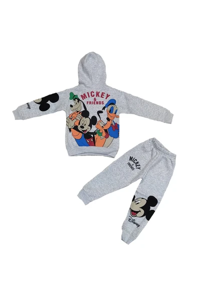 Life For Moda Mickey Friends Baskılı Unisex Çocuk Kapüşonlu 3 İplik Eşofman Takımı - 5