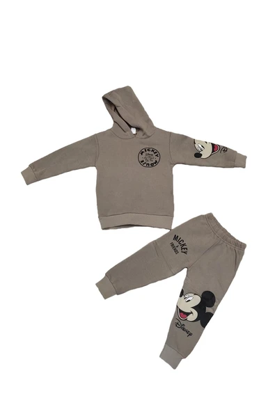 Life For Moda Mickey Friends Baskılı Unisex Çocuk Kapüşonlu 3 İplik Eşofman Takımı - 12