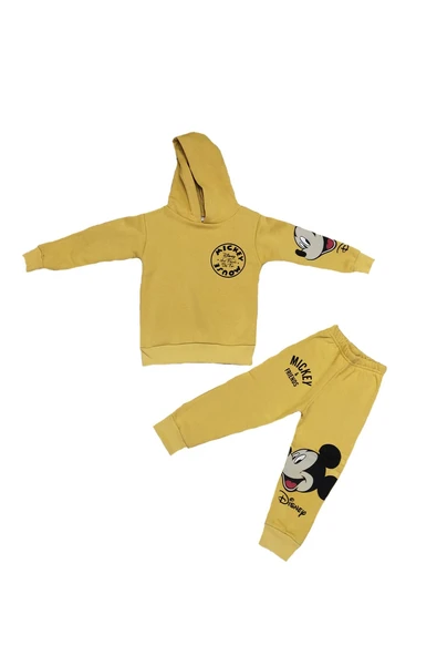 Life For Moda Mickey Friends Baskılı Unisex Çocuk Kapüşonlu 3 İplik Eşofman Takımı - 6