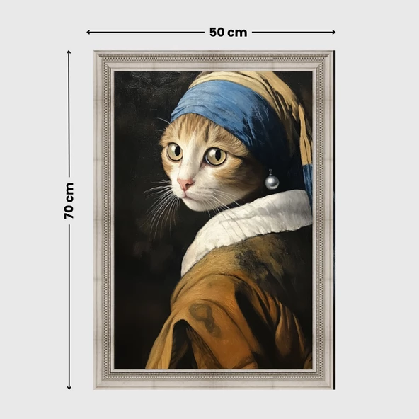 İnci Küpeli Kedi Posteri, Premium Baskı Kalitesi, Akıllı Kağıt Poster, Eşsiz Yapay Zeka Tasarım - Resim 5