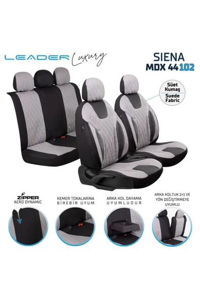 Freshstart    Freshstart Opel Corsa C Uyumlu Süet Oto Koltuk Kılıfı Ön Arka Set Gri Siena Model FS - 2